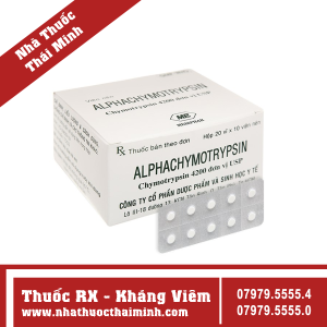 Thuốc Alphachymotrypsin Mebiphar 4200 IU - Điều trị phù nề sau chấn thương (20 vỉ x 10 viên)