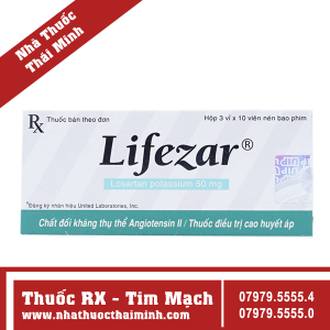 Thuốc Lifezar 50mg - điều trị tăng huyết áp, suy tim (3 vỉ x 10 viên)